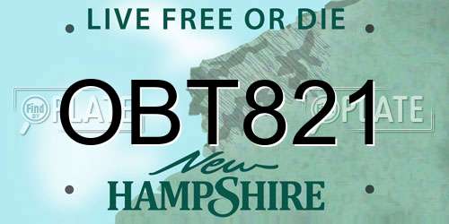 OBT821 New Hampshire License Plate