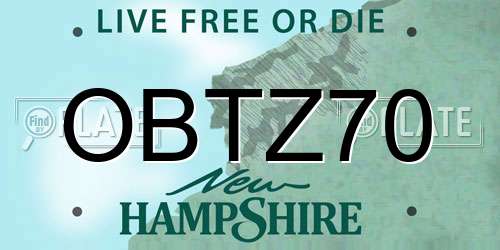OBTZ70 New Hampshire License Plate