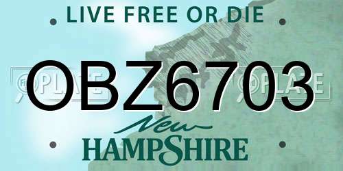 OBZ6703 New Hampshire License Plate