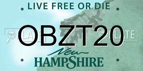 OBZT20 New Hampshire License Plate