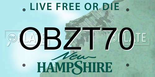 OBZT70 New Hampshire License Plate