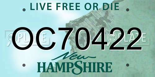 OC70422 New Hampshire License Plate
