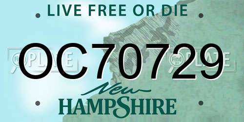 OC70729 New Hampshire License Plate