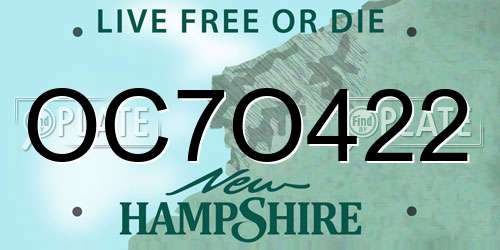 OC7O422 New Hampshire License Plate