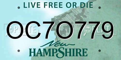 OC7O779 New Hampshire License Plate