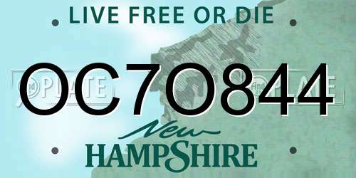 OC7O844 New Hampshire License Plate