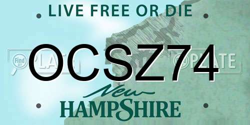 OCSZ74 New Hampshire License Plate