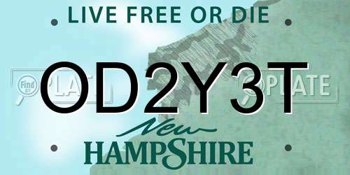 OD2Y3T New Hampshire License Plate