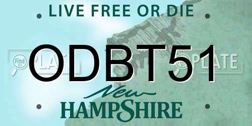 ODBT51 New Hampshire License Plate