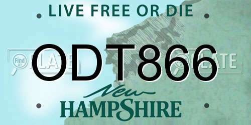 ODT866 New Hampshire License Plate