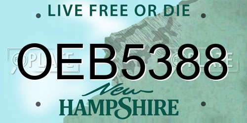 OEB5388 New Hampshire License Plate