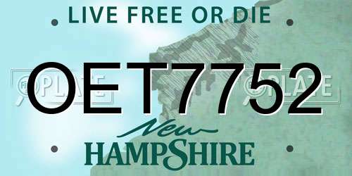 OET7752 New Hampshire License Plate