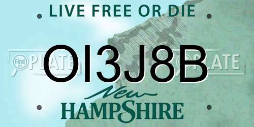 OI3J8B New Hampshire License Plate