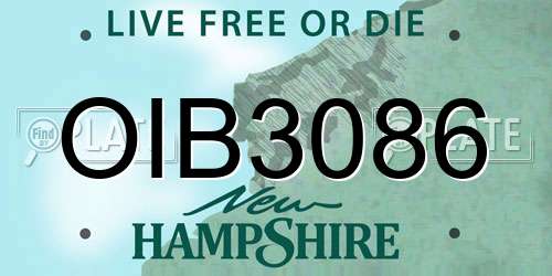 OIB3086 New Hampshire License Plate