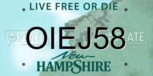 OIEJ58 New Hampshire License Plate