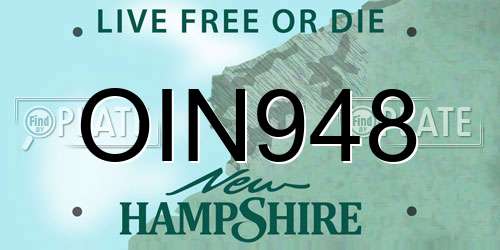 OIN948 New Hampshire License Plate