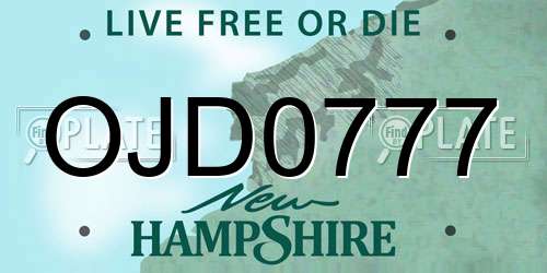 OJD0777 New Hampshire License Plate