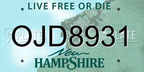 OJD8931 New Hampshire License Plate