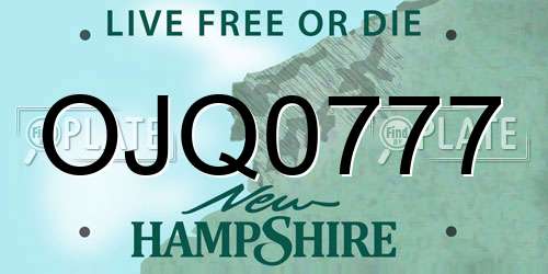 OJQ0777 New Hampshire License Plate