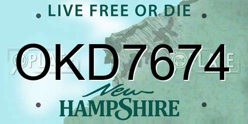 OKD7674 New Hampshire License Plate
