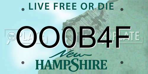 OO0B4F New Hampshire License Plate