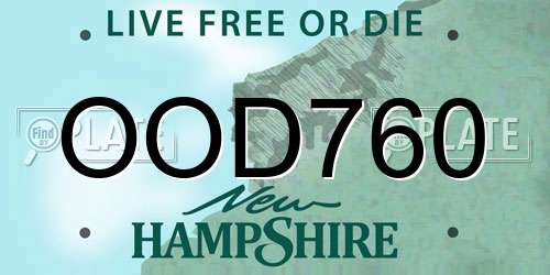 OOD760 New Hampshire License Plate