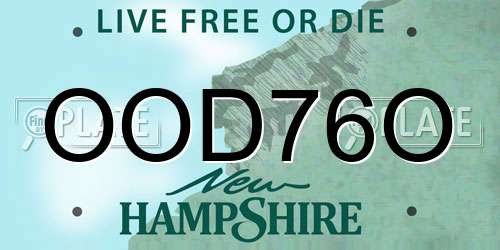 OOD76O New Hampshire License Plate