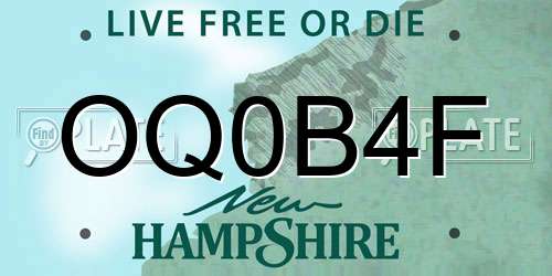 OQ0B4F New Hampshire License Plate