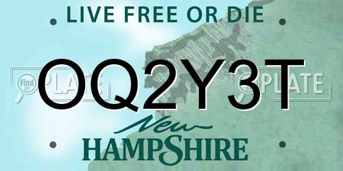 OQ2Y3T New Hampshire License Plate