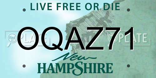 OQAZ71 New Hampshire License Plate