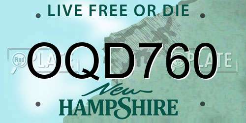 OQD760 New Hampshire License Plate
