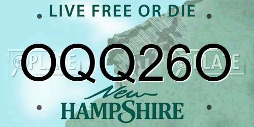 OQQ26O New Hampshire License Plate