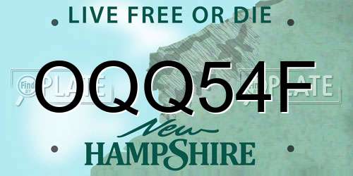 OQQ54F New Hampshire License Plate