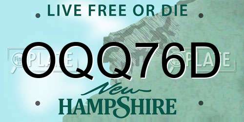 OQQ76D New Hampshire License Plate