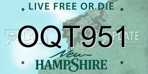 OQT951 New Hampshire License Plate