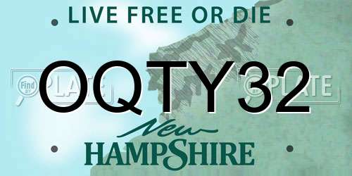 OQTY32 New Hampshire License Plate