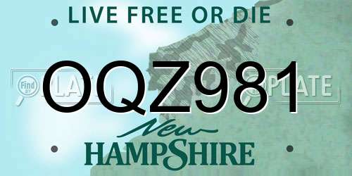 OQZ981 New Hampshire License Plate