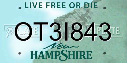 OT3I843 New Hampshire License Plate