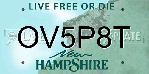 OV5P8T New Hampshire License Plate