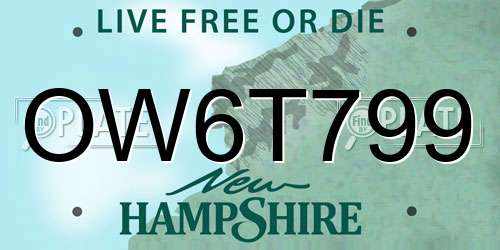 OW6T799 New Hampshire License Plate