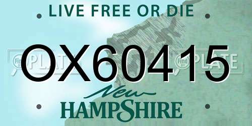 OX60415 New Hampshire License Plate