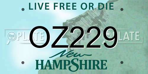 OZ229 New Hampshire License Plate