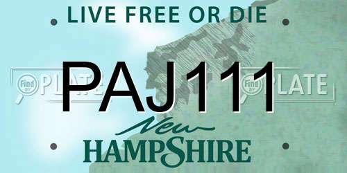 PAJ111 New Hampshire License Plate