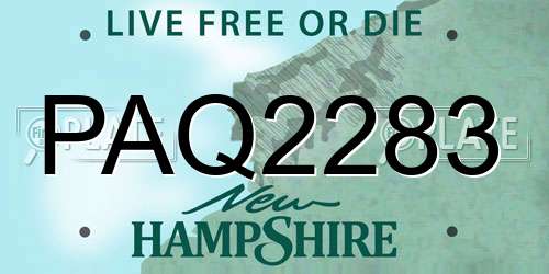 PAQ2283 New Hampshire License Plate