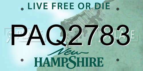 PAQ2783 New Hampshire License Plate