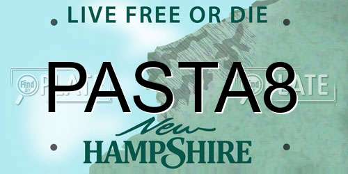 PASTA8 New Hampshire License Plate