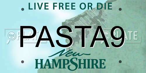 PASTA9 New Hampshire License Plate