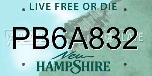 PB6A832 New Hampshire License Plate