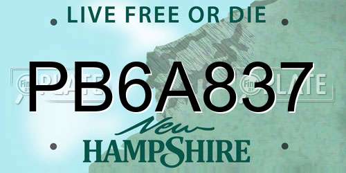PB6A837 New Hampshire License Plate