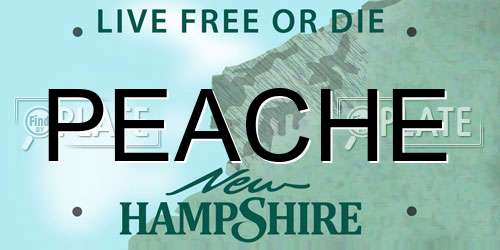 PEACHE New Hampshire License Plate